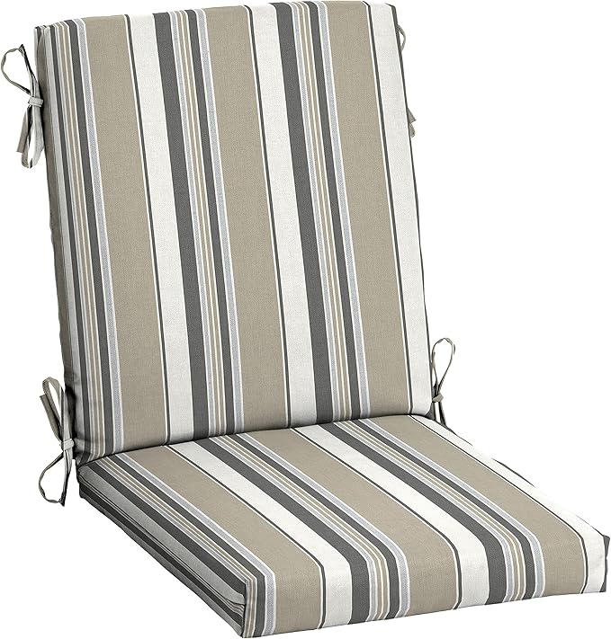 Arden earthFIBER Outdoor Dining Chair Cushion, 20 x 20, Rain-Proof, Fade Resistant, Taupe Grey Boardwalk Stripe