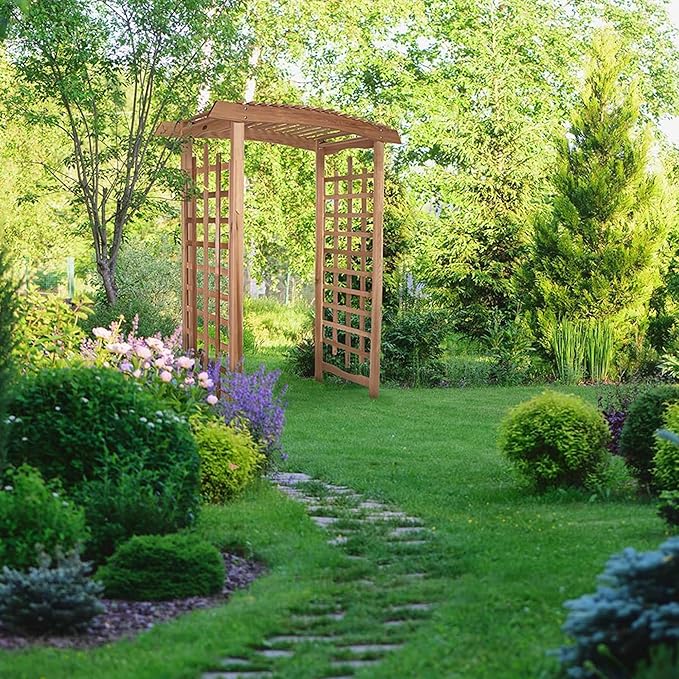 All Things Cedar 6-Foot Pagoda Arbor Garden Arch Trellis for Climbing Plants, Transform Garden or Patio Spaces, Made from Premium Western Red Cedar