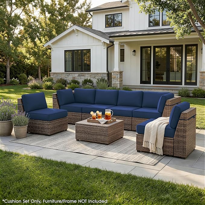 Outdoor Replacement Cushions for Patio Furniture, 5" Foam High-Density, 14-Piece Water-Resistant Outdoor Cushion for 6-Seat Sectional Patio Conversation Sets, Liner&Cover