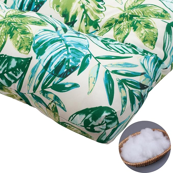 FUNHOME Outdoor Bench Cushion 42 x18 inch with Non-Slip Grips,Water Resistant Porch Swing Cushion,Bench Pillow Pads,Floral Tufted Cushions for Patio Garden Furniture,42" Seat Cushions(Palm Leaf)