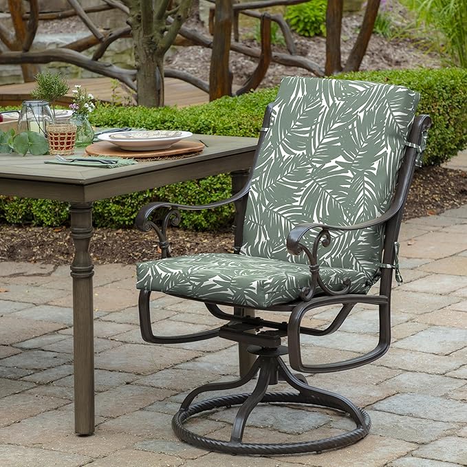 Arden 2-Pack Outdoor Patio Dining Chair Cushion, 20x44, Rain-Proof Seat Pad, Fade-Resistant Outdoor Cushion Sage King Palm