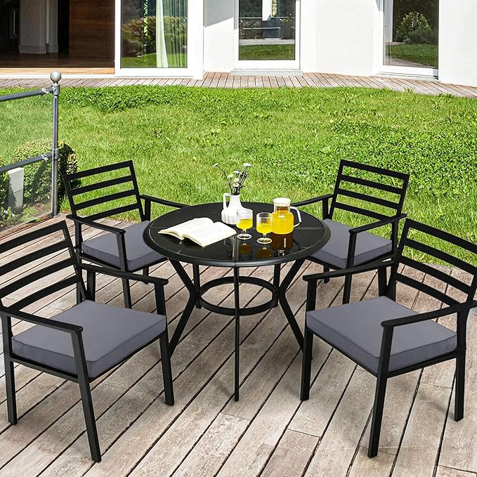 4 Pack Outdoor Chair Cushions 19 x 19 Inch Water Resistant Patio Chair Cushions with Tie 3 Year Color Fastness Thick Outdoor Seat Cushion for Garden Lawn Patio Furniture Dark Grey