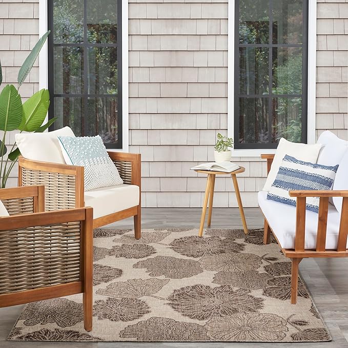 Nourison Home Garden Oasis Natural 6' x 9' Area Rug - Easy Clean, Non Shedding, Bed Room, Living Room, Dining Room, Kitchen (6' x 9')