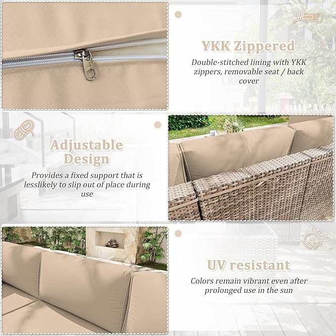 Patio Furniture Cushions, Replacement Outdoor Cushions for 4-Seat Patio Furniture, Waterproof Cushions for Outdoor Sectional Sofa Couch, Sand