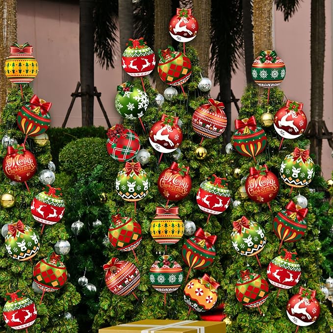 Zonon 12pcs Winter Garden Decorations Winter Snowflake Metal Planter Stakes for Patio Lawn Planter Pot Xmas Nutcracker Gingerbread Yard Stake Signs Outdoor Lawn Decor Party Favor(Ball)