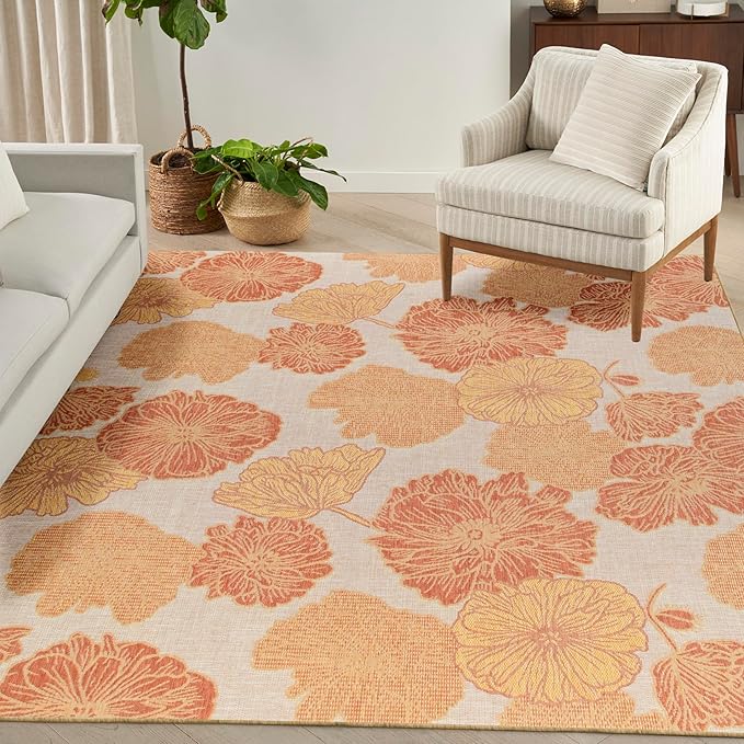 Nourison Home Garden Oasis Coral 9' x 12' Area Rug - Easy Clean, Non Shedding, Bed Room, Living Room, Dining Room, Kitchen (9' x 12')