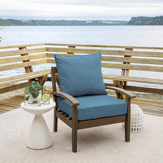 Arden Outdoor Foam Deep Seat Cushion Set, 24 in x 24 in, Weather-Proof, Rain-Proof, Fade Resistant Patio Cushion, Bottom and Back Cushion for Chair, Sofa, and Couch French Blue Texture