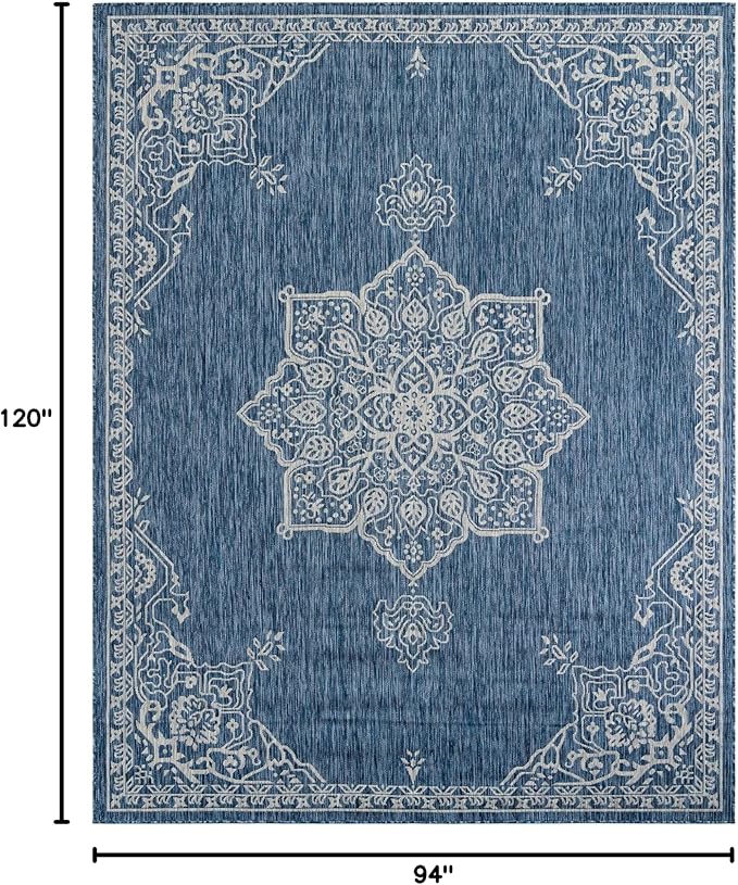 Unique Loom Outdoor Traditional Collection Area Rug - Antique (7' 10" x 10' Rectangle Blue/Ivory)