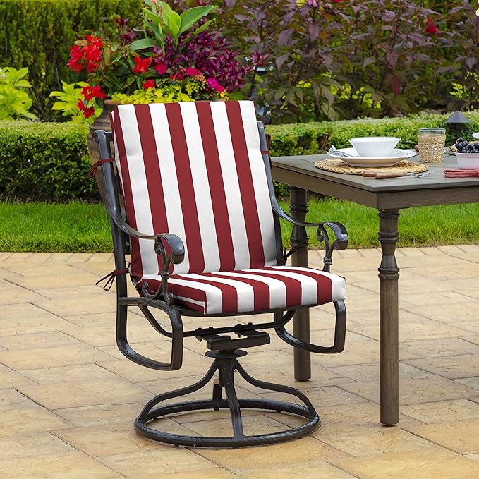 Arden 4-Pack Outdoor Patio Dining Chair Cushion, 20x44, Rain-Proof Seat Pad, Fade-Resistant Outdoor Cushion Ruby Red Cabana Stripe