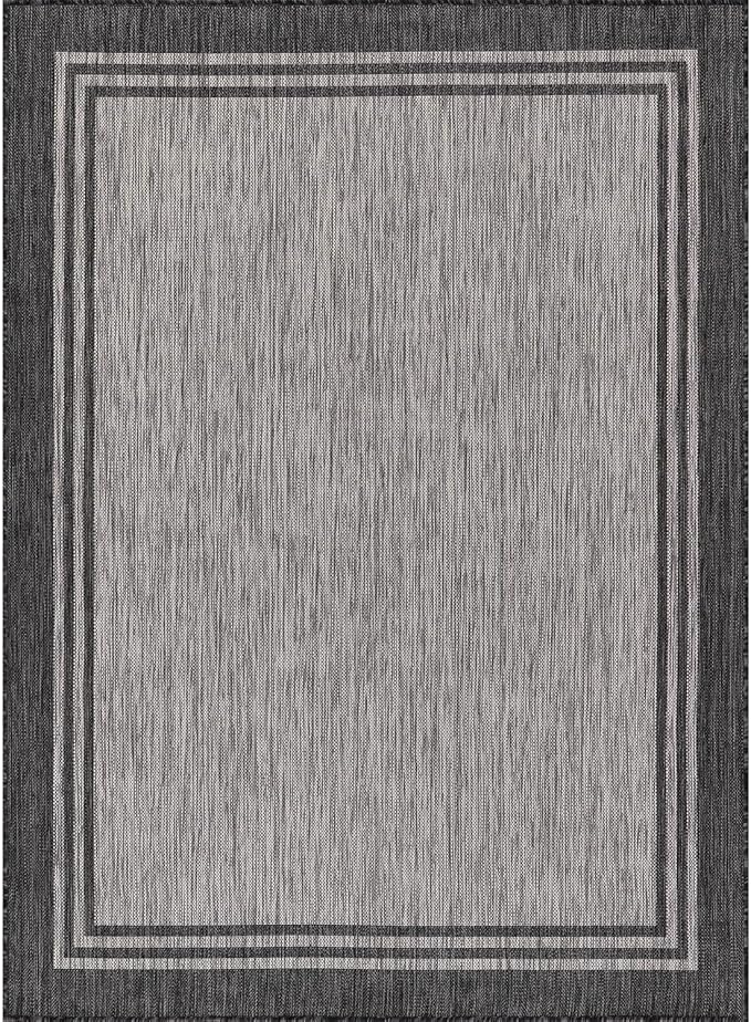Bordered Outdoor Rug 8x10 Washable Outside Carpet for Indoor Patio Porch Waterproof Easy Cleaning Non Shedding Area Rugs Dark Gray 8 x 10