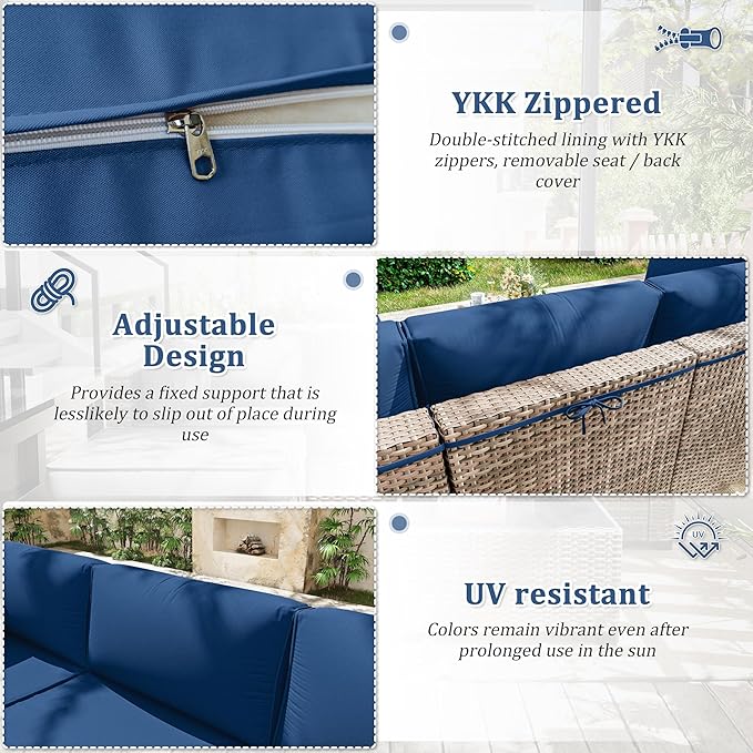 Patio Furniture Cushions, Replacement Outdoor Cushions for 4-Seat Patio Furniture, Waterproof Cushions for Outdoor Sectional Sofa Couch, Blue