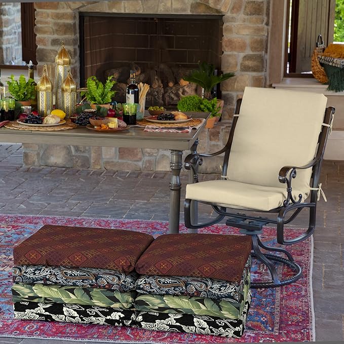 Arden 2-Pack Outdoor Patio Dining Chair Cushion, 20x44, Rain-Proof Seat Pad, Fade-Resistant Outdoor Cushion Tan Leala