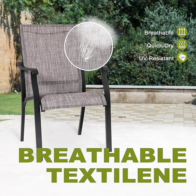 NUU GARDEN Outdoor Dining Chairs Set of 2, Textilene Patio Chairs with Aluminum Frame, Quick-Dry Rust-Resistant Chairs with Backrest & Armrests for Lawn Garden Backyard, Grayish Brown