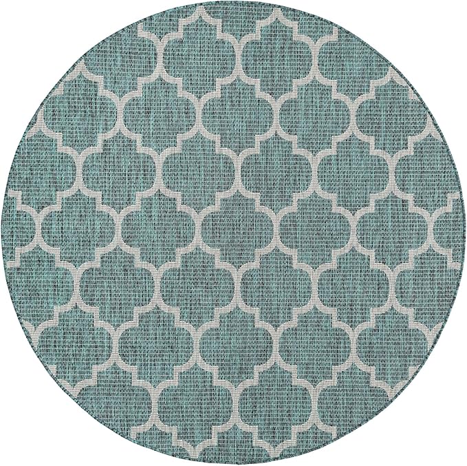 Unique Loom Outdoor Trellis Collection Area Rug (6' 1" Round Teal/Gray)