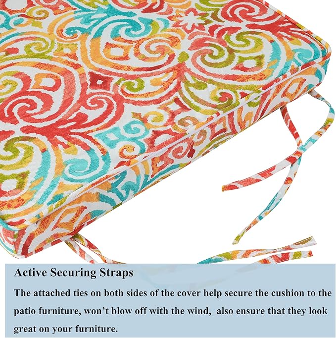 FUNHOME Outdoor Chair Cushions for Patio Furniture, 18 x 18 x 2.5 Inch Outdoor Chair Pads with Ties, Water-Repellent Square Corner Patio Chair Cushions 2 Packs, Corinthian Dapple