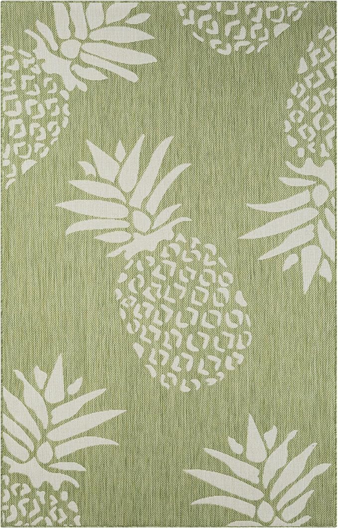 LR Home 2x3 Indoor/Outdoor Area Rug for Home Decor | Coastal Pineapples Carpet for Living Room, Bedroom, Playroom, Patio, Garden | Modern Farmhouse Rug | Dark Green/Beige
