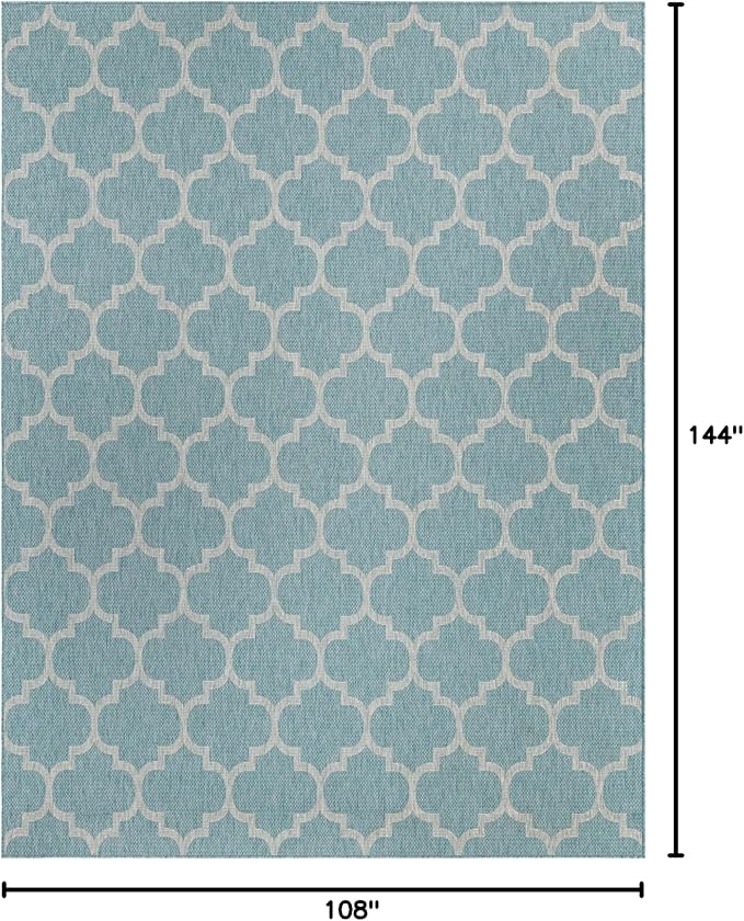 Unique Loom Outdoor Trellis Collection Area Rug (9' x 12' Rectangle, Aquamarine/ Gray)