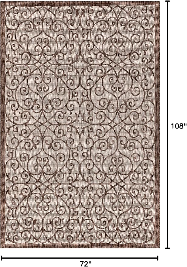 JONATHAN Y Vintage Filigree Indoor Outdoor Area Rug 6X9 Taupe/Espresso, Madrid Textured Weave for Backyard, Patio, Porch, Easy-Cleaning, High Traffic, Pet-Friendly, Non-Shedding (SMB107C-6)