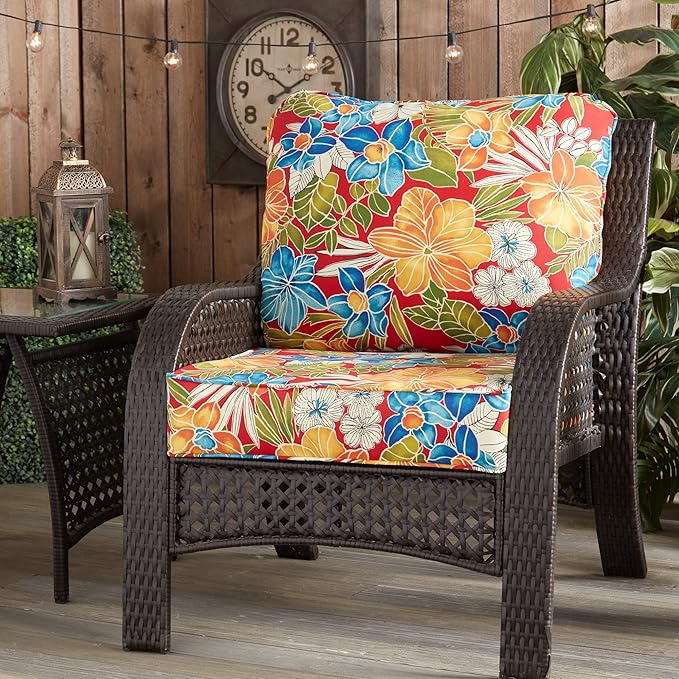 Greendale Home Fashions Outdoor 2-Piece Deep Seat Cushion Set, Aloha Crimson