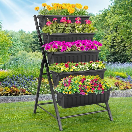 Homdox 5-Tier Elevated Garden Bed- Freestanding Vertical Raised Bed for Gardening with 5 Garden Planter Boxes- Perfect to Grow Vegetables Herbs Flowers Indoor, Black