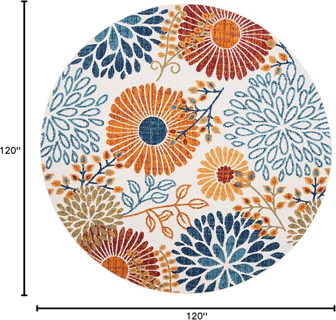 Safavieh Washable Rug Outdoor Cabana Collection - 10' Round, Cream & Red, Non-Shedding & Easy to Clean, Ideal for Patio, Backyard, Deck, Mudroom (CBN832A)