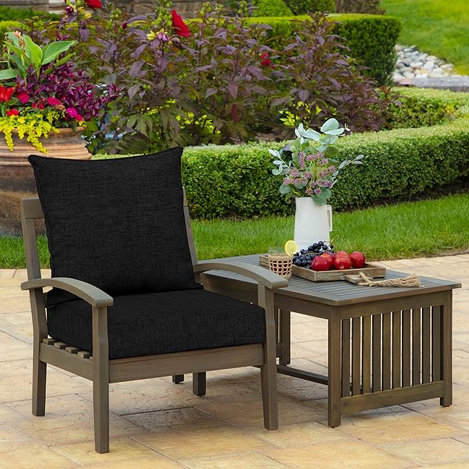 Arden 24x24 Outdoor Deep Seat Cushion Set – Fade-Resistant, Weather-Resistant Outdoor Patio Replacement Cushions Black Leala