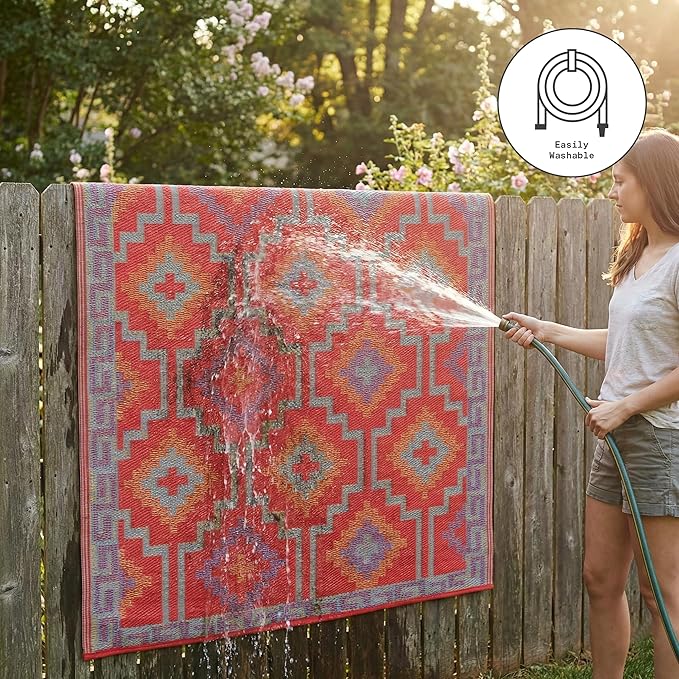 Fab Habitat Outdoor Rug - Waterproof, Fade Resistant, Crease-Free - Premium Recycled Plastic - Vintage Kilim - Porch, Deck, Balcony, Hallway, Poolside - Lhasa - Orange & Violet - 2.5 x 8 ft Runner