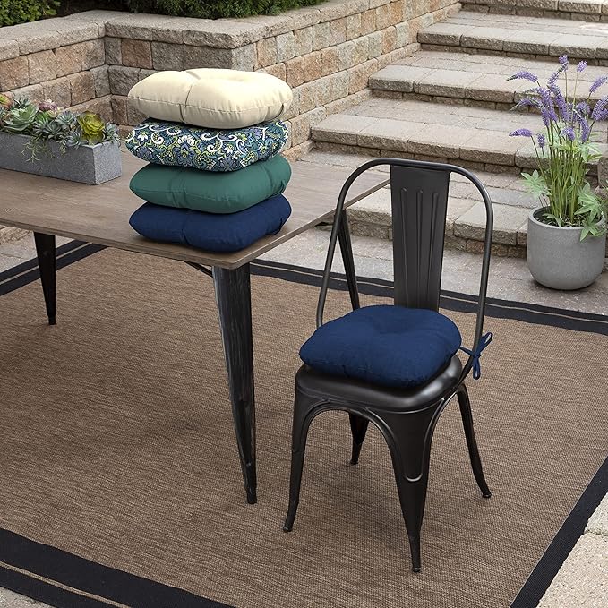 Arden Outdoor Tufted Bistro Seat Cushion, Set of 4, 14.5 in x 15 in, Rain-Proof, Fade Resistant Sapphire Blue Leala