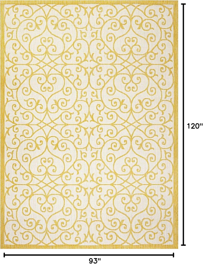 JONATHAN Y Vintage Filigree Indoor Outdoor Area Rug 8X10 Cream/Yellow, Madrid Textured Weave for Backyard, Patio, Porch, Easy-Cleaning, High Traffic, Pet-Friendly, Non-Shedding (SMB107D-8)