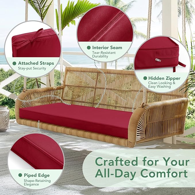 Outdoor Bench Cushion: Waterproof and Fade Resistant Patio Furniture Cushions - Non-Slip Bench Pad Cushion with Removable Cover for Garden Swing Porch Sofa Settee, 59 x 18 Inch, Burgundy