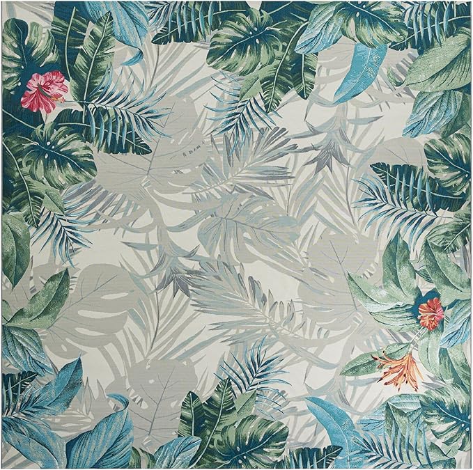 Unique Loom Outdoor Botanical Collection Area Rug - Kula (12' Square Multi/Gray)