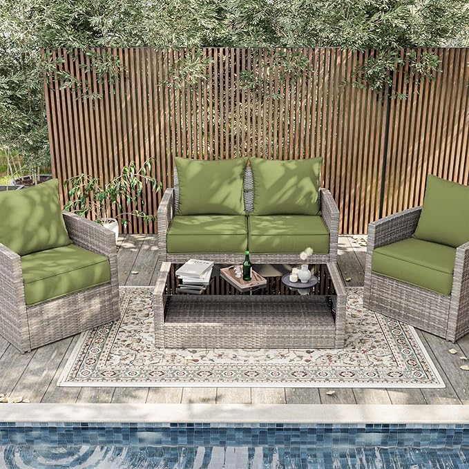 Outdoor Patio Chair Cushions Set 19 L X 19 W X 4 H Inch Waterproof & Fade Resistant Deep Seat and Back Cushions with Removable Covers Outdoor Seat Cushion Set for Chairs and Sofas