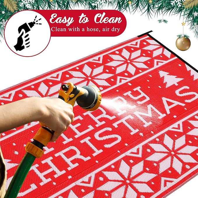 4x6 ft Christmas Outdoor Rug Plastic Straw Rug RV Outdoor Rug Camper Mats Patio Outdoor Mat Christmas Tree Mat Waterproof Outdoor Deck Rug for Outside Garden Lawn Landscape Balcony Porch
