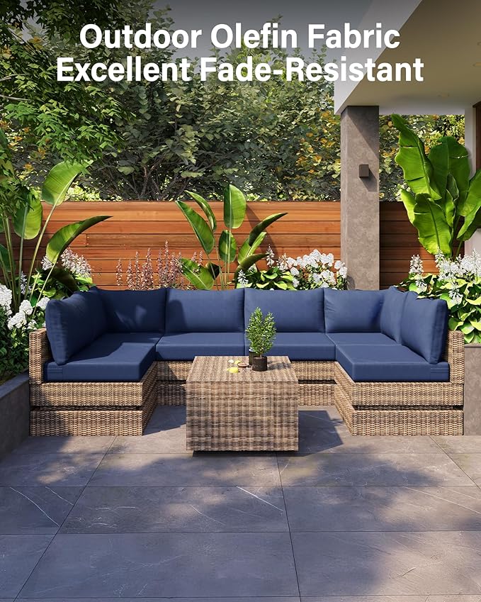 YEFU Outdoor Cushions for Patio Furniture: Replacement Cushions for Outdoor Furniture - Waterproof - Couch Cushion - Fade-Resistant/Easy Clean - 14 Piece Sectional Cushion - Non-Slip/Storage Bag/Navy