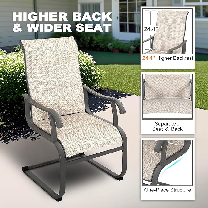 NUU GARDEN Patio Dining Chair Set of 2, Comfortable Outdoor Dining Chairs for Indoors and Outdoors, Breathable Textilene Outdoor Chairs for Backyard Deck, Grayish Beige