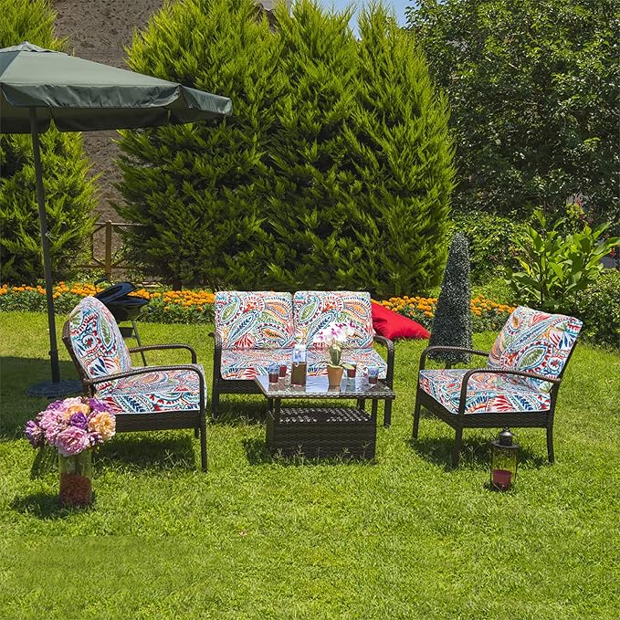 JMGBird Weather Resistant Outdoor Cushion Set - 2-Piece Deep Seat Chair Cushions, 22x22 inch Seat Cushions with Ties for Patio Furniture