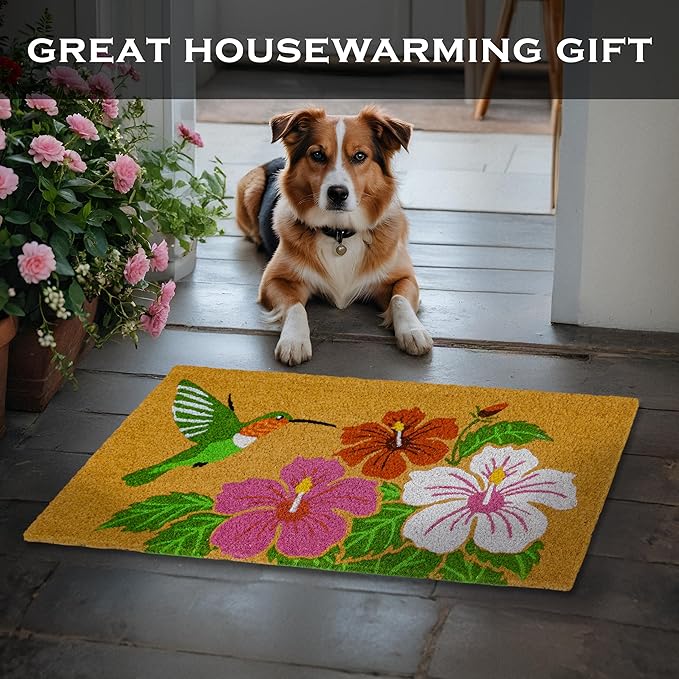 MAINEVENT Hummingbird Door Mat 30x17 Inch, Garden Hummingbird Doormat for Covered Outdoor Area, Bird Welcome Mat, Outdoor Spring Decor, Summer Front Door Mat