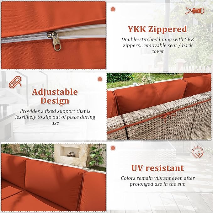 Patio Furniture Cushions, Replacement Outdoor Cushions for 4-Seat Patio Furniture, Waterproof Cushions for Outdoor Sectional Sofa Couch, Orange