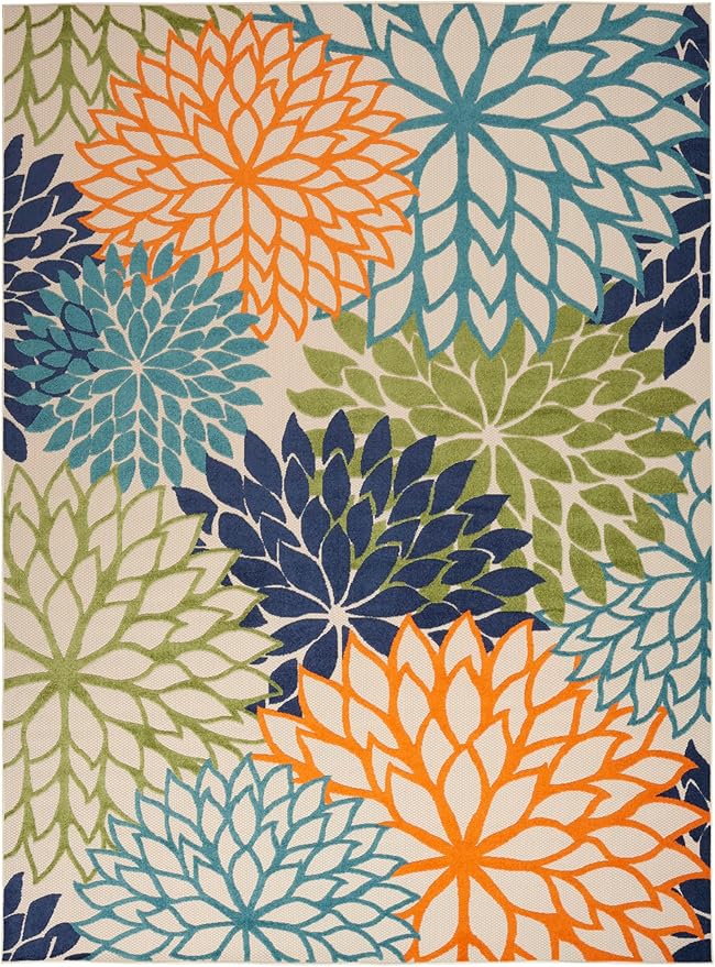 Nourison Home Aloha Indoor/Outdoor Multicolor 10' x 14' Area Rug, Tropical, Botanical, Easy Cleaning, Non Shedding, Bed Room, Living Room, Dining Room, Deck, Backyard, Patio (10x14)