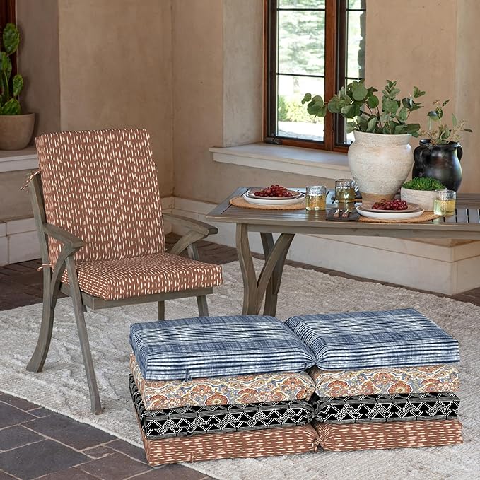 Arden Outdoor Patio Dining Chair Cushion, 20x44, Rain-Proof Seat Pad, Fade-Resistant Outdoor Cushion Rust Red Brushed Texture