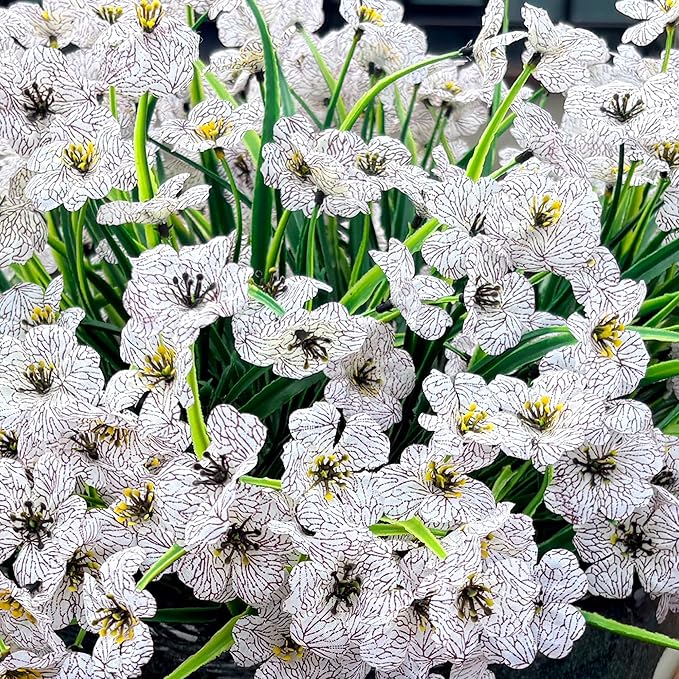 20 Bundles Artificial Flowers for Outdoors, UV Resistant Fake Flowers with Plastic Plants For Outside, Faux Silk Flowers for Planter outdoor, Fake Realistic Flower for Planters Window Box Decor-White