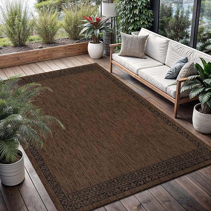 Washable Outdoor Rug 5x7 Modern Area Rugs Outdoor Carpets Bordered Pattern Non Shedding Waterproof Easy Clean Patio Deck Porch Living Room Bedroom Garden RV (5 X 7 Gold)