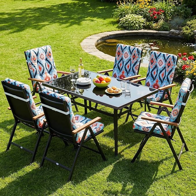 Hoteam 4 Set Outdoor Deep Seat Patio Chair Cushions Waterproof Patio Cushions Set 20 x 42 Inch for Furniture Replacement Removable Seat and Back(Ethnic Style)