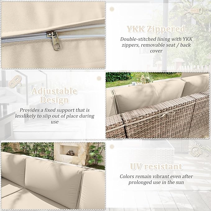 Patio Furniture Cushions, Replacement Outdoor Cushions for 4-Seat Patio Furniture, Waterproof Cushions for Outdoor Sectional Sofa Couch, Cream