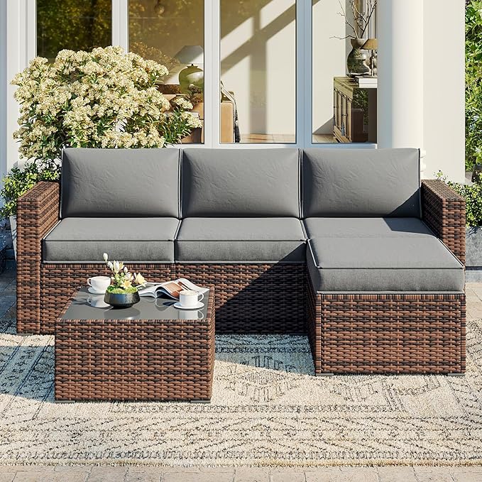 Replacement Cushions for Outdoor Furniture, 7-Piece Outdoor Cushions for Patio Furniture, Deep Seat, Waterproof & Fade Resistant Couch Cushion for 4-Seat Patio Conversation Sets, Grey