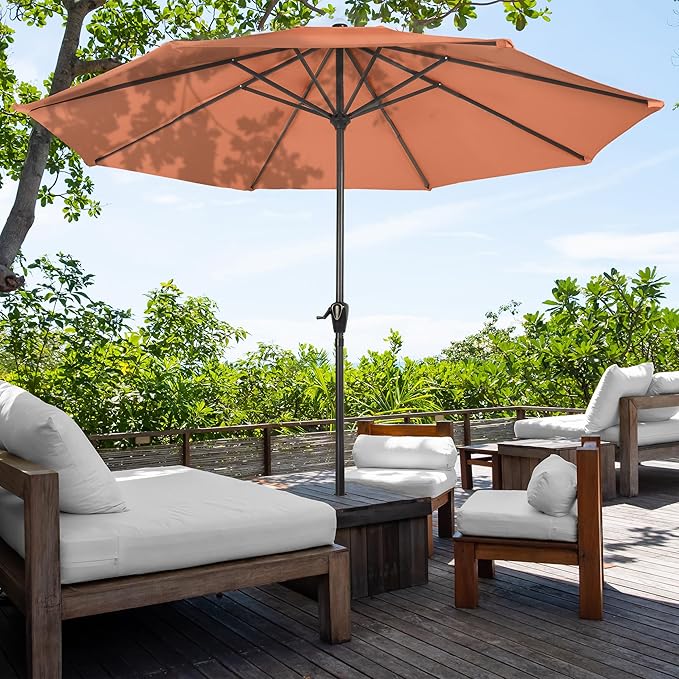 Pure Garden Patio Umbrella with Vented Canopy - 9FT Easy Crank Outdoor Umbrella for Shade - For Deck, Balcony, Porch, Backyard or Pool (Orange)