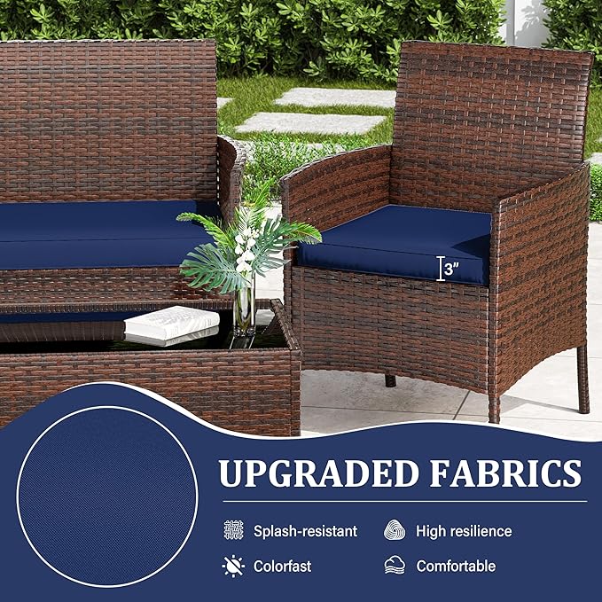 3 Pack Outdoor Replacement Cushions, Fit for 4-Seater Wicker Rattan Patio Conversation Set, 36x18x3,18x18x3, Liner & Cover