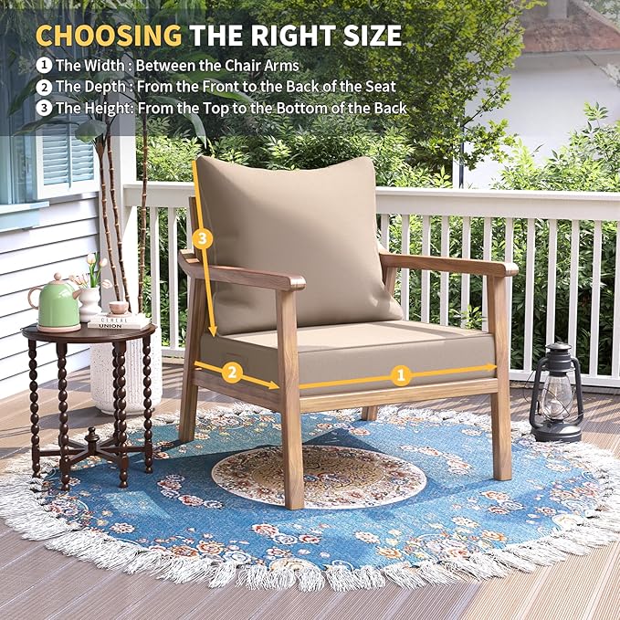 UDPATIO Outdoor Cushions for Patio Furniture, 24 x 24 Outdoor Deep Seat Cushions with Waterproof Fade Resistant, Outdoor Chair Cushions with Adjustable Snaps, Removable Cover and Handle, Beige