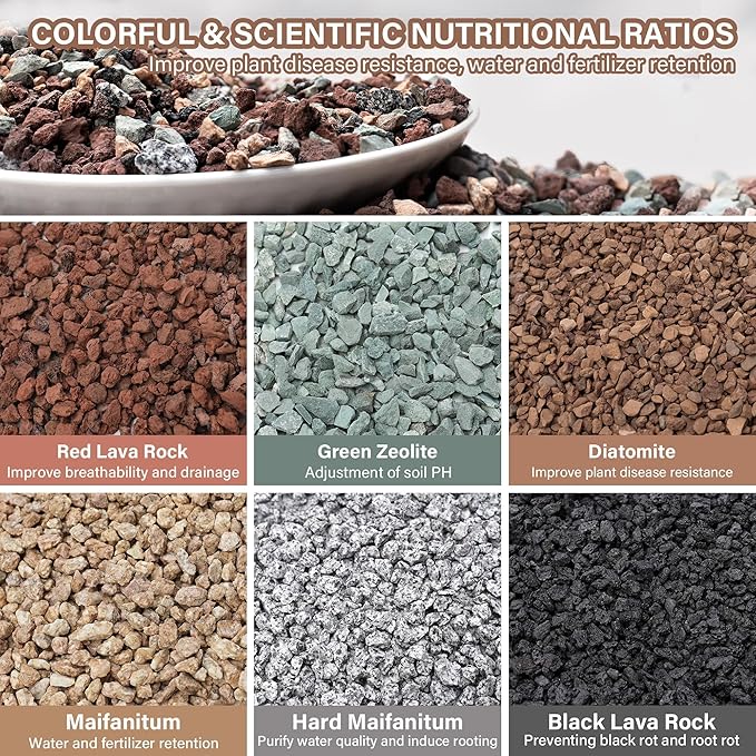 NUPICK 6lb Mix Horticultural Lava Rocks for Plants, 3/8" Colorful Succulent Potting Soil Amendments, Decorative Gravel for Cactus, Bonsai Gritty Rock, Pebbles Pumice for Vase Fillers, Top Dressing