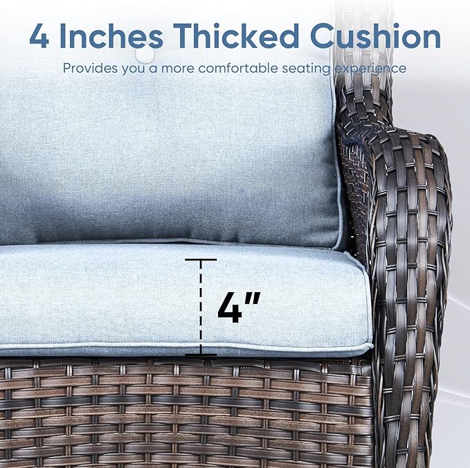 Patio Chair Cushions 4 Packs - Outside High Back Thick Water-Resistant Cushion 22x24 with Zipper Cover for Outdoor Glider Rocking Chairs Loveseat Couch – Baby Blue/Buckle